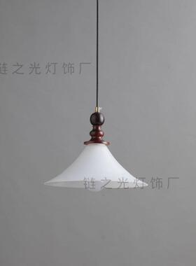 高级感实木中古风小吊灯餐厅吊灯法式奶油风饭厅餐桌吧台吊线灯