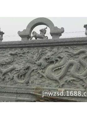寺庙石雕九龙壁厂家户外景观石材龙壁图片石刻五龙浮雕壁画报价