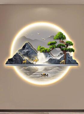 新中式玄关装饰画 画入户正对门山水画 画带灯走廊过道挂画 画迎
