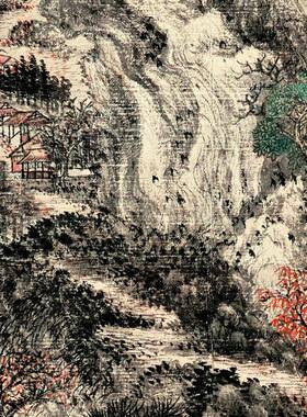 王翚溪山红树图名家山水画真迹高清微喷覆制临摹底稿画稿学习范本