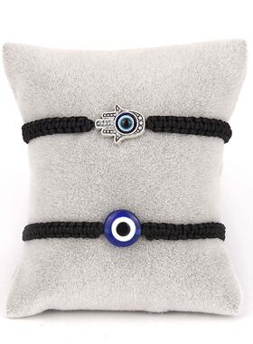 2PCS Blue Evil Eye Couple Bracelet Sets for Woman Men Charm0