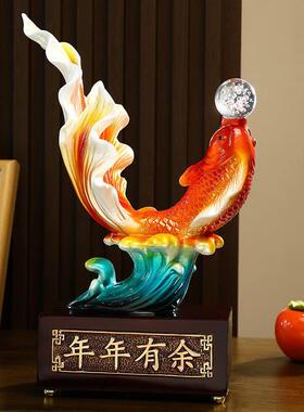 轻奢高档客厅年年有余锦鲤鱼摆件招财办公室电视酒柜玄关软装定制