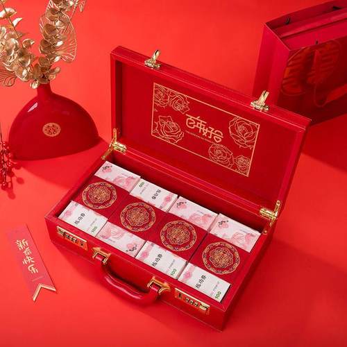 中式彩礼钱盒子结婚10万20万现金礼盒提亲聘礼订婚用品大全礼金盒 - 图0