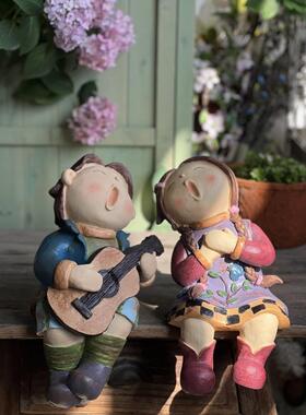 美式乡村人物摆件创意庭院装饰布置可爱娃娃雕塑户外阳台花园造景