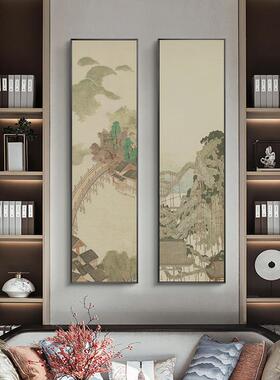 新中式山水装饰画 画现代水墨画 画竖条纹屏四联古风挂画 画客厅