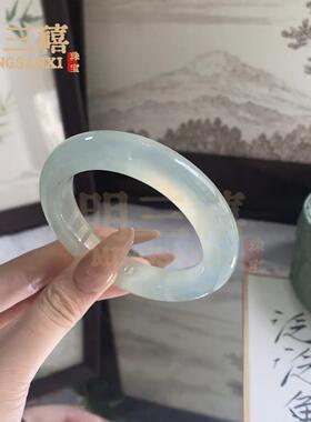 岫玉手5412女款种天冰然正品水色晴绿扁条镯青媲美和田玉岫岩真玉