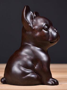 黑檀木质小狗狗摆件木头雕刻十二生肖实木制属狗吉祥物装饰工艺品