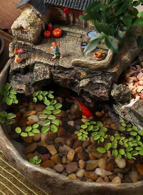 桌面微景观小鱼缸流水摆件循环水客厅办公室装饰开 业乔迁新居礼