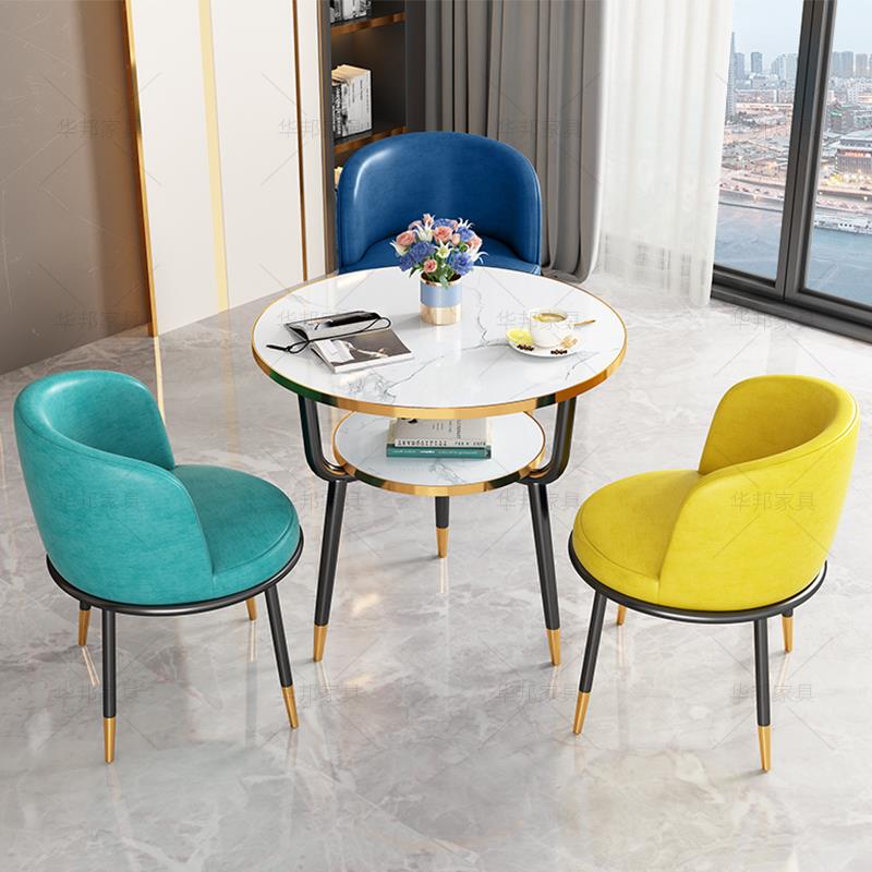 洽谈桌椅组合家用阳台休闲圆桌茶几餐厅奶茶店售楼处接待商用桌子 - 图2