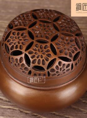 铜匠仁 紫铜圆手炉摆件铜摆设家用室内客厅玄关中式家居装饰品