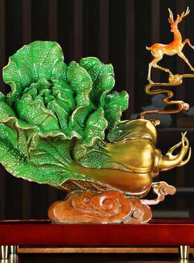 纯铜鹿摆件彩铜白菜工艺品一路发财家居办公室老板桌摆设开业送礼