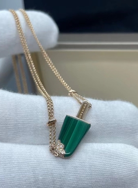 公价2.5万】99新宝格丽玫瑰金镶孔雀石绿雪糕冰淇淋项链正品二手