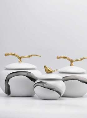 现代新中式假山简约储物罐酒店会所售楼处样板店玄关软装饰品摆设