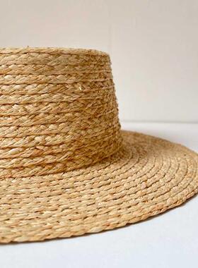 Summer raffia flat hat outdoor beach big brim sunshade DIY w