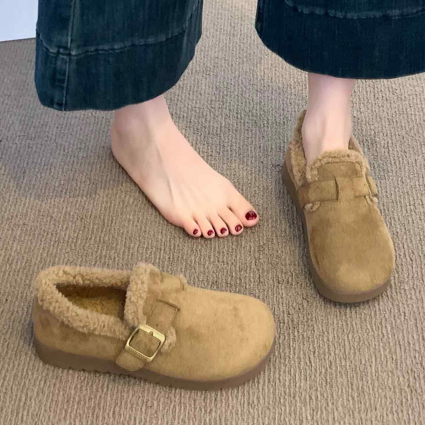 加绒勃肯鞋女2025新款爆款冬季豆豆棉鞋子保暖毛毛鞋一脚蹬雪地靴,淘宝优惠券,粉丝福利购,淘宝优惠卷