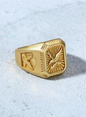 Bald Eagle Signet Ring For Men Gold Plated Bird Stamp Bird R