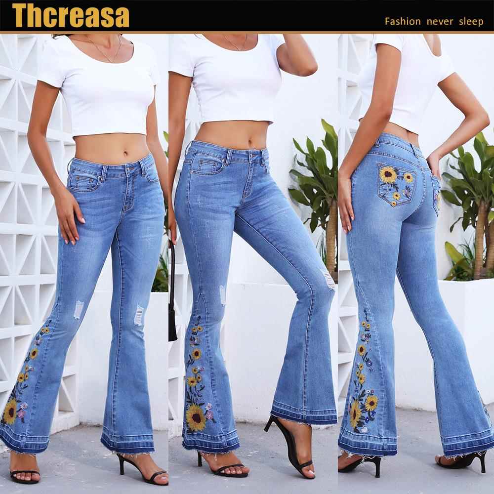 Womens flared jeans womens heavy-duty three-dimensional - 图0