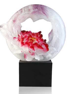 锋明琉璃牡丹花摆件古法琉璃艺术品家居客厅装饰乔迁礼品高档