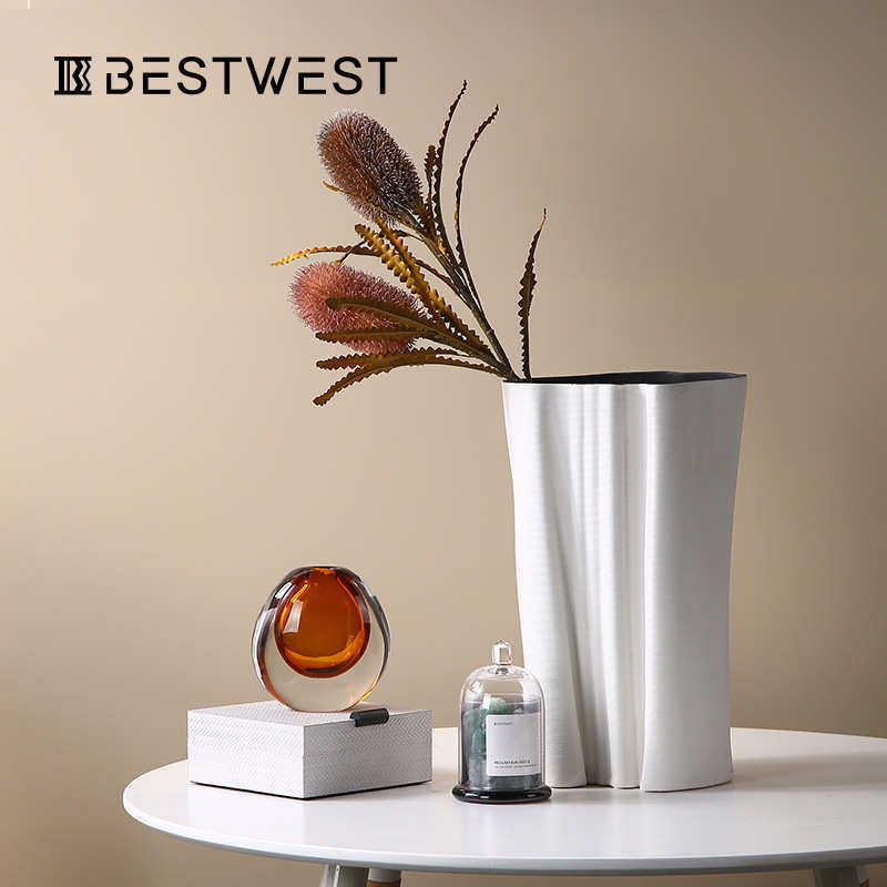 博西家居 陶瓷花瓶摆件家居创意柱状白色样板房插花瓶摆设装饰品,淘宝优惠券,粉丝福利购,淘宝优惠卷