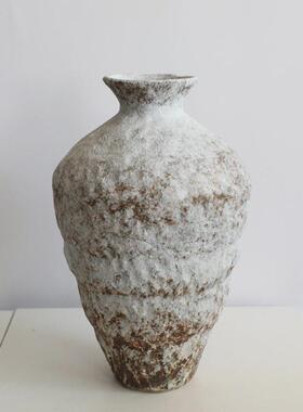 侘寂风北欧陶瓷花粗陶插花复古怀旧手工民宿酒店禅意摆件