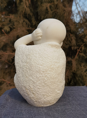 汉白玉雕塑《不听小和尚》名家雕塑摆件摆台禅意桌面摆件