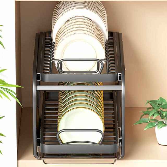 Kitchen pull-out dishes storage rack cabinet bowl rack pull-out basket drawer type bowl plate dish drain storage rack stainless steel