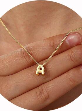 Dainty Mini Bubble Letter Necklace Gold Plated Balloon Initi