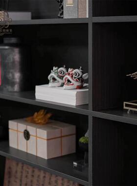 样板间新中式茶室展示柜工艺品摆饰办公室柜子书柜仙鹤醒狮装饰品