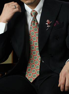 领带高智感穿搭复古手打领带男古着10宽版西装商务红色格1023e