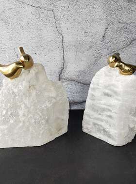 新中式轻天然晶板石铜SF19004/色小鸟抽厅象摆件客玄关奢桌面样间