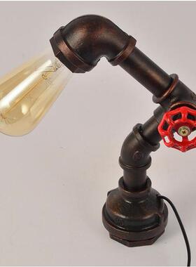 工业风复古创意卧室酒吧餐厅桌面个性铁艺水管调光小夜灯台灯