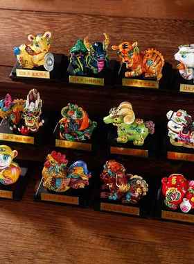 凤翔泥塑彩色猪手工彩绘十二生肖摆件陕西纪念品小泥人民俗风中国