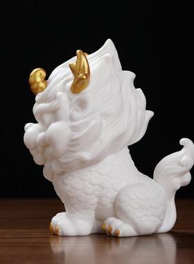 看门守护神兽麒麟瑞兽陶瓷像摆件招财佛堂护发佛前观音供奉家用