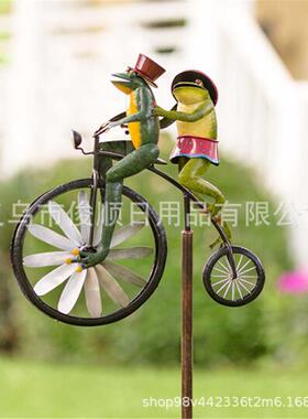 新品猫和老鼠动物摩托车花园桩金属工艺品铁艺庭院风车装饰