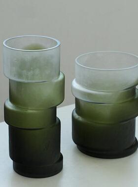 现代手工哑光渐变绿色竹节玻璃花瓶新中式客厅玄关样板房装饰摆件