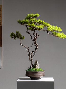 中式盆景仿真迎客松绿植入户玄关装饰造景摆件客厅盆栽家居装饰品