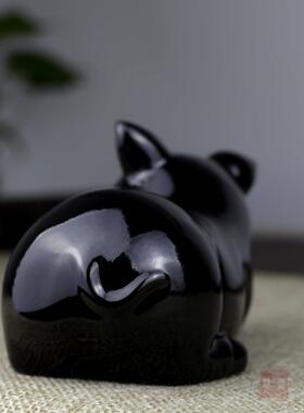 陶瓷黑猪饰品动物家居饰品客厅饰品卧室新型中国风工艺品饰品创意