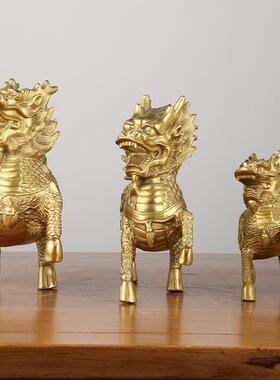 新款直销黄铜麒麟摆件火麒麟摆件一对财福麒麟家居桌面铜器工艺品
