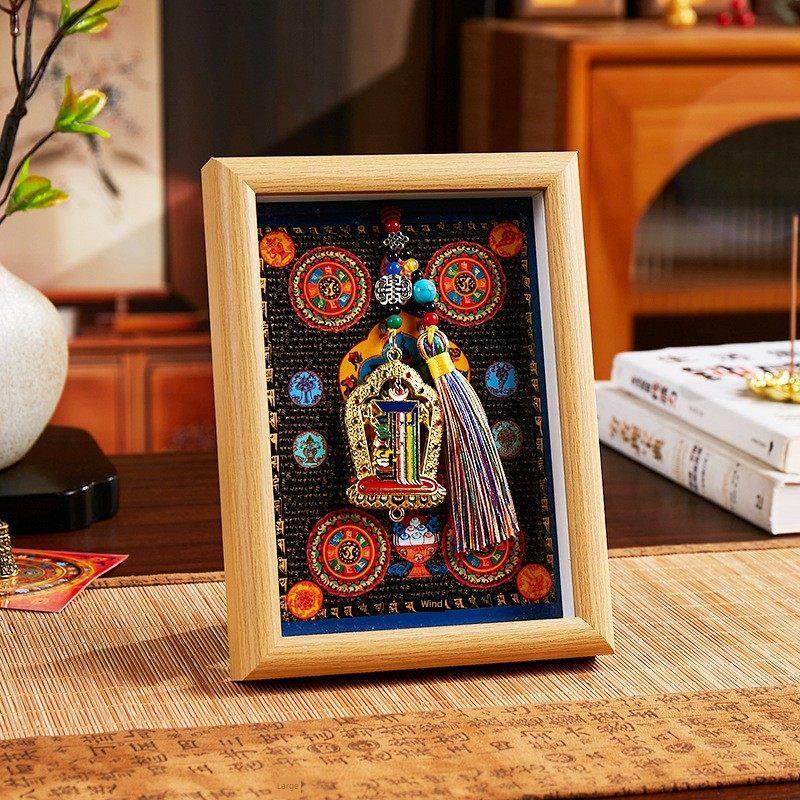 山城文创|藏五路财神纳福相框办公画册桌面唐卡朱砂实木摆件,淘宝优惠券,粉丝福利购,淘宝优惠卷