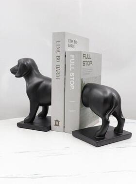 现代简约创意小狗书立黑色树脂摆件办公室客厅书房动物装饰品摆设