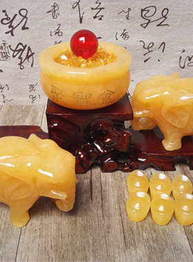 聚宝盆玉石大象摆件大象黄玉摆件工艺品玉器