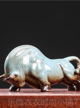 新款陶瓷艺品招财动物居牛摆件中面式家客厅博古架办公桌工装饰品