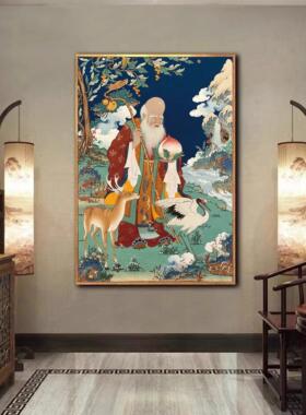 藏式和谐四瑞挂画客厅吉祥八宝壁画六长寿老人唐卡十相自在装饰画