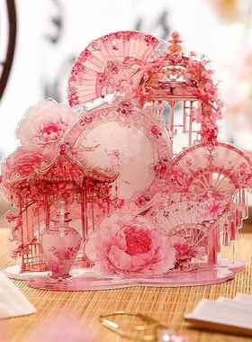 高颜值古风压克力多插立牌梦回江南国风屏风琵琶扇子桌面摆件装饰