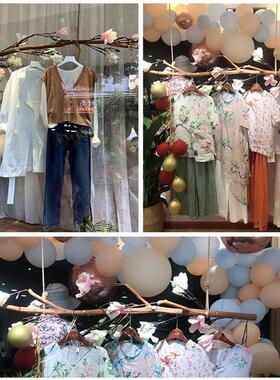 原木棍干树枝服装店挂衣架吊架展架民宿带花树杈木色本色去皮天然