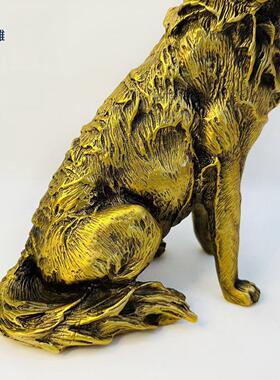 黄铜坐姿狼摆件十二生肖草原狼坐姿狼家居客厅装饰品礼品摆件