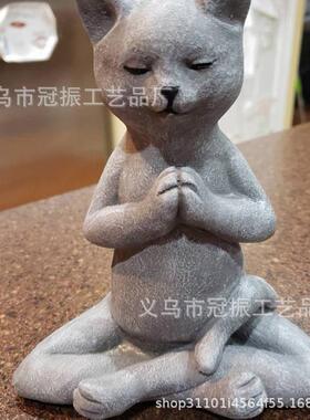 新款直销跨境 园林冥想猫 青蛙树脂摆件 佛系动物打坐摆件庭院装