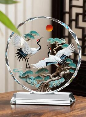 旭日东升红太阳水晶画摆件装饰品乔迁新家送礼物客厅玄关日出摆台