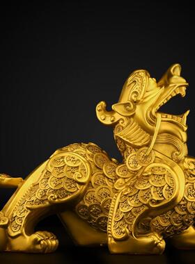 铜貔貅摆件一对纯黄铜貔恘皮丘家居客厅店铺办公室大号貔犰开业礼