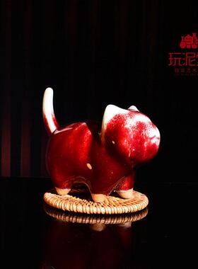 禹州神垕钧瓷玩泥堂艺术馆窑变茶台动物桌面小礼品小摆件钧瓷猫
